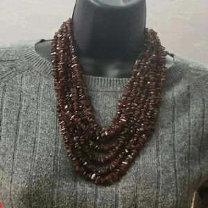 Brown necklace‎  with 7 layers of glass pebbles